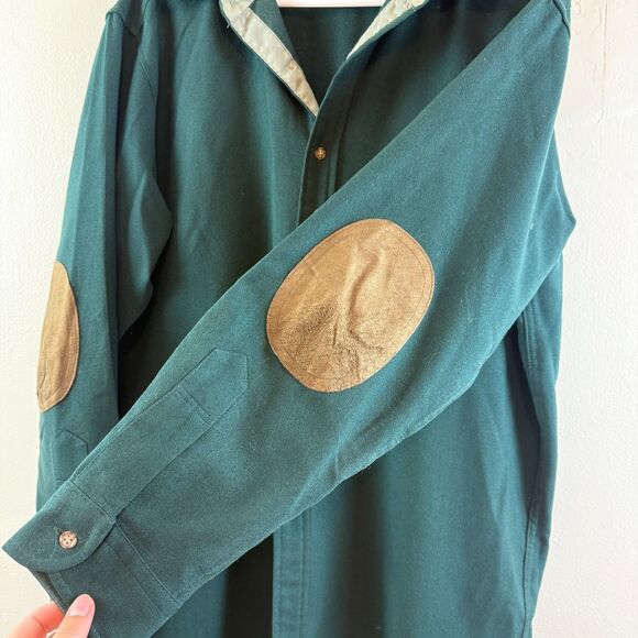 Vintage Pendleton Men's Shirt Green Elbow Patch Button Up Wool Sz L - Picture 4 of 9
